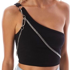 LF One Shoulder Tank W/ Crossbody Chain